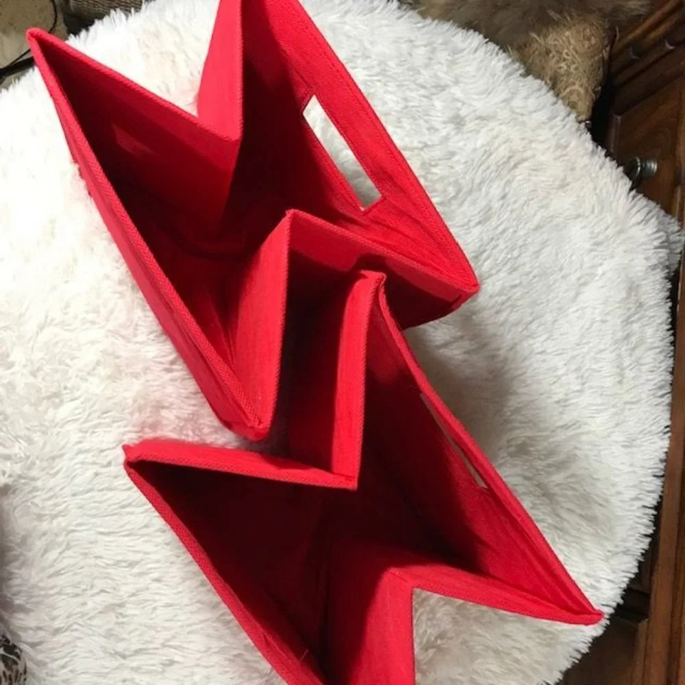 Set of 2 Red Canvas Collapsible Storage Bins